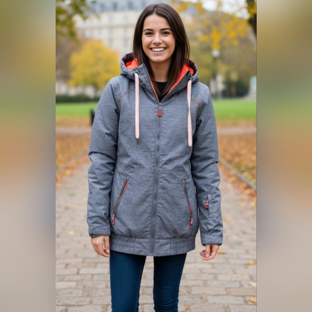 Roxy Grey Bomber Jacket with Coral Trim